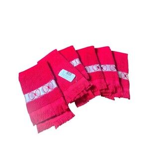 Lot of 6 Avanti Closeout Fingertip Assorted Hand Towel Red Embroidery Fringe NWT